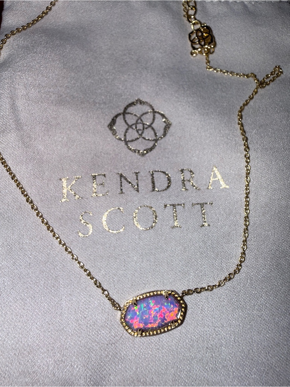 Scott Gold Necklace with Pink Opal-Like Multicolor Stone
